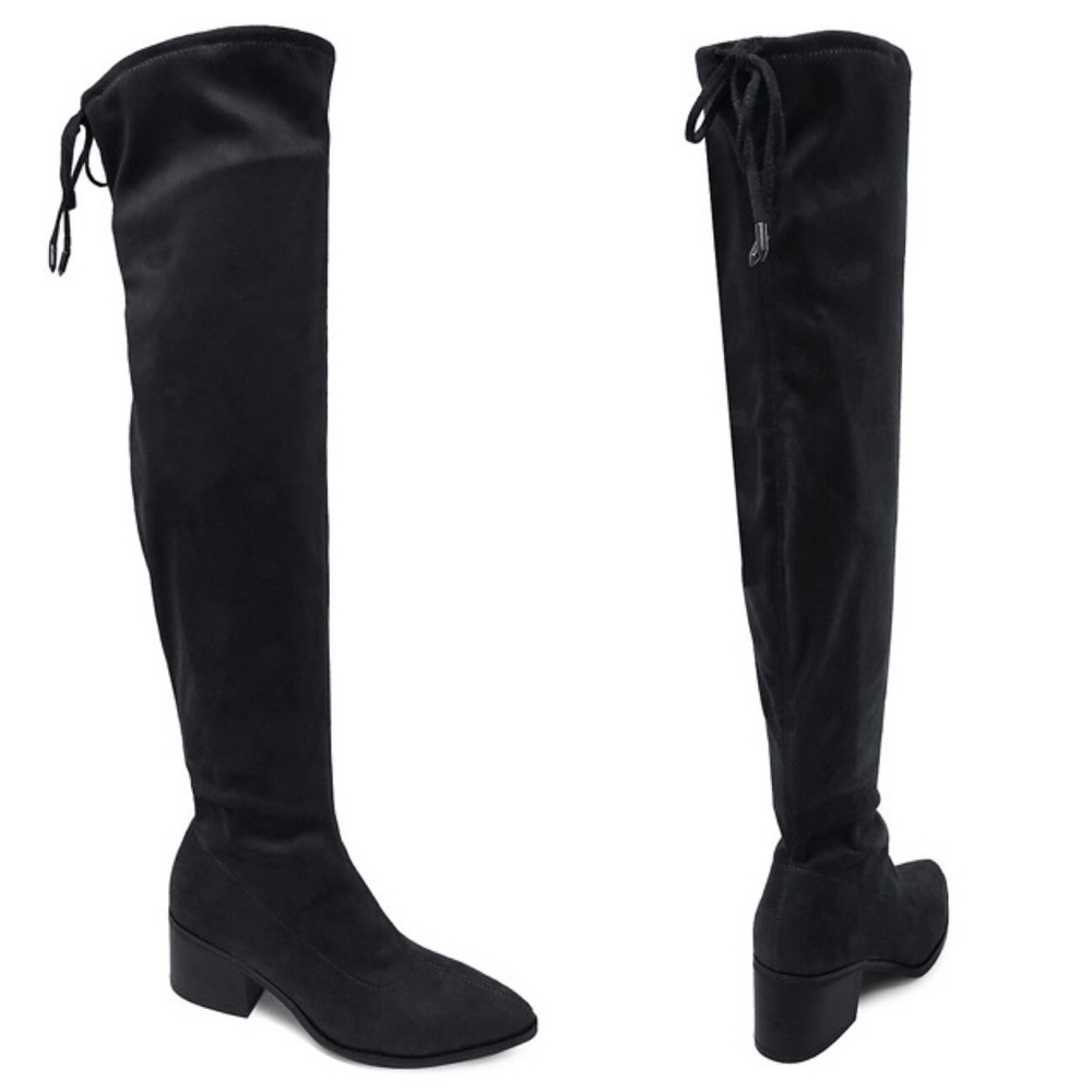 Expression  Black Faux Suede Over-The-Knee Block Heel Boots, Sz 6